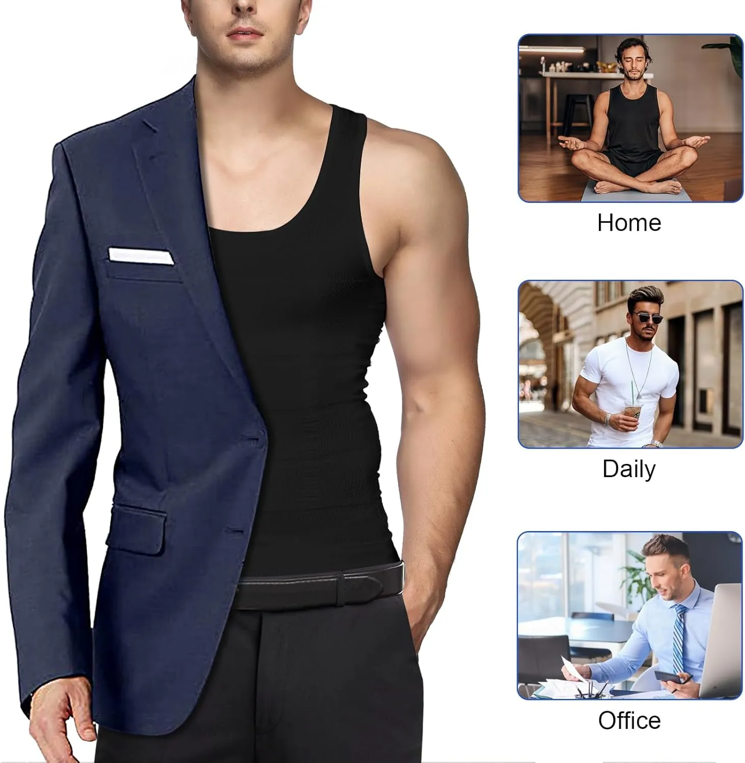 Odoland 5 Pack Men's Compression Shirt Short Sleeve Vest Set, Body Shaper Shapewear Tank Top Base Layer for Sport