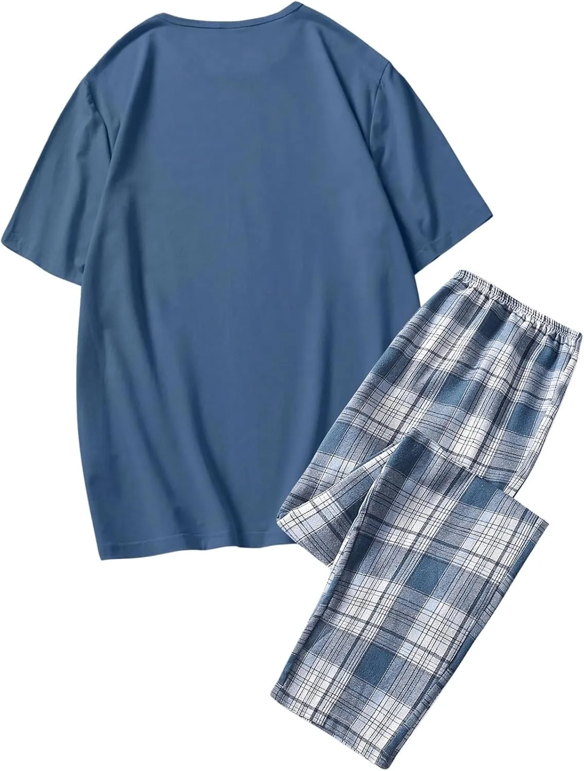 OYOANGLE Men's 2 Piece Pajama Set Short Sleeve Sleepwear Set with Short Sleeve Top and Pants Lounge Set