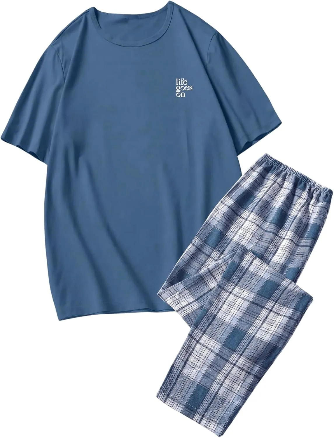 OYOANGLE Men's 2 Piece Pajama Set Short Sleeve Sleepwear Set with Short Sleeve Top and Pants Lounge Set