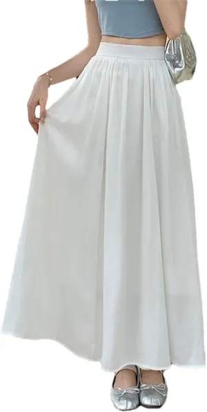 Pulcykp Gradient Long Skirt Women Casual A Line High Waist Pleated Midi Skirt