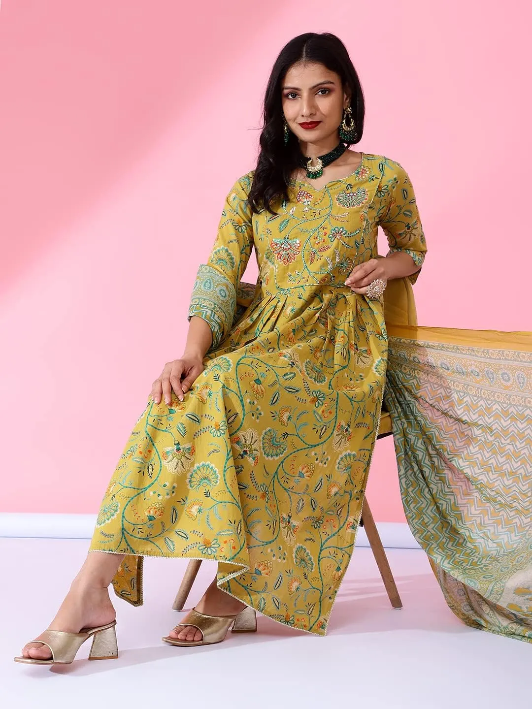Pure Cotton Kurta Set with Pant & Dupatta, Ready to Wear Indian Suit Set, Traditional Indian Clothing Set