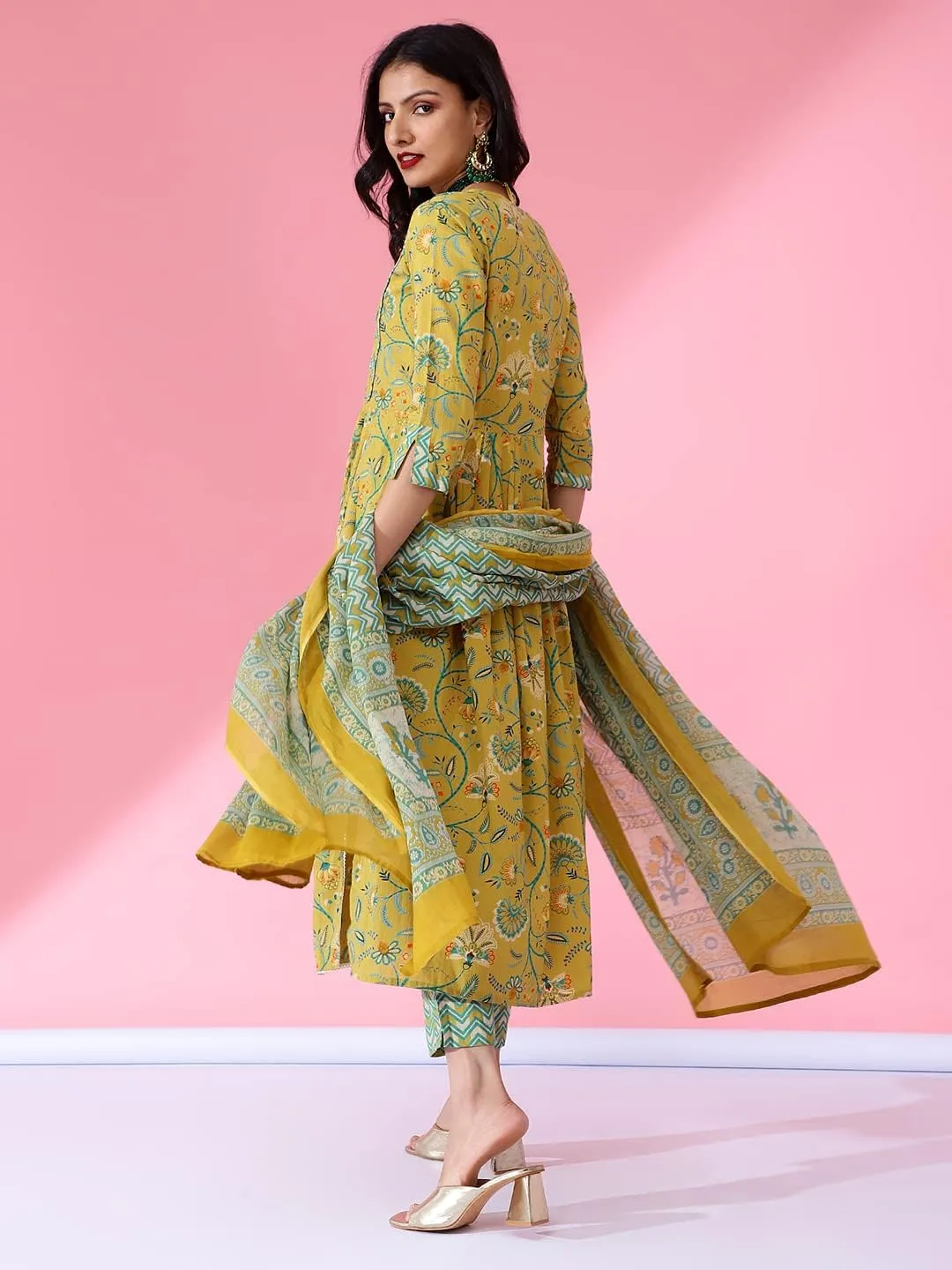 Pure Cotton Kurta Set with Pant & Dupatta, Ready to Wear Indian Suit Set, Traditional Indian Clothing Set