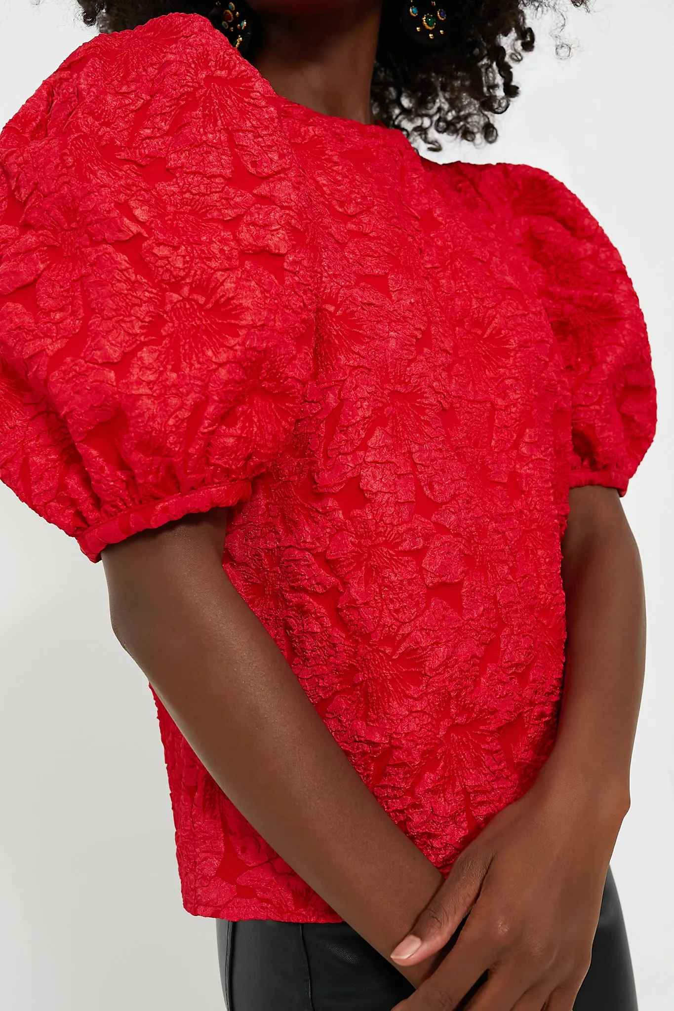 Red Jacquard Noelle Blouse
