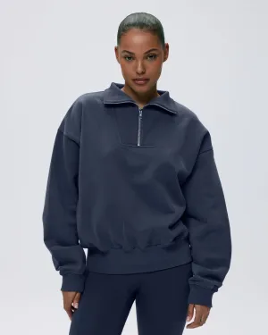 Relaxed Funnel Neck Zip Sweatshirt - Midnight Blue