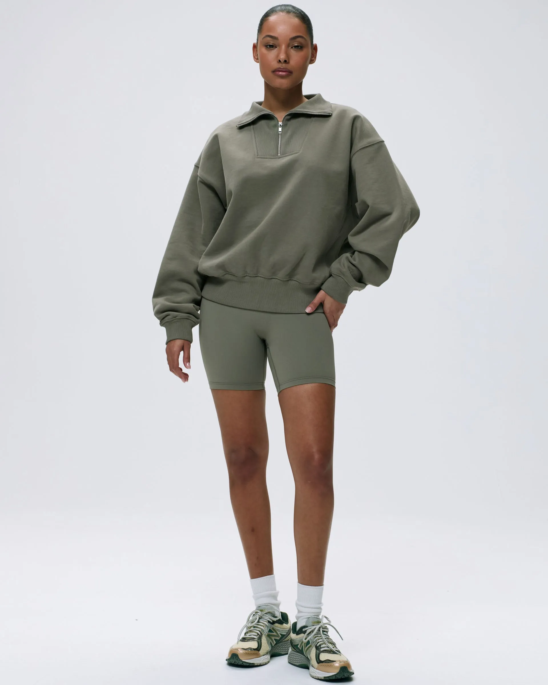 Relaxed Funnel Neck Zip Sweatshirt - Olive Green