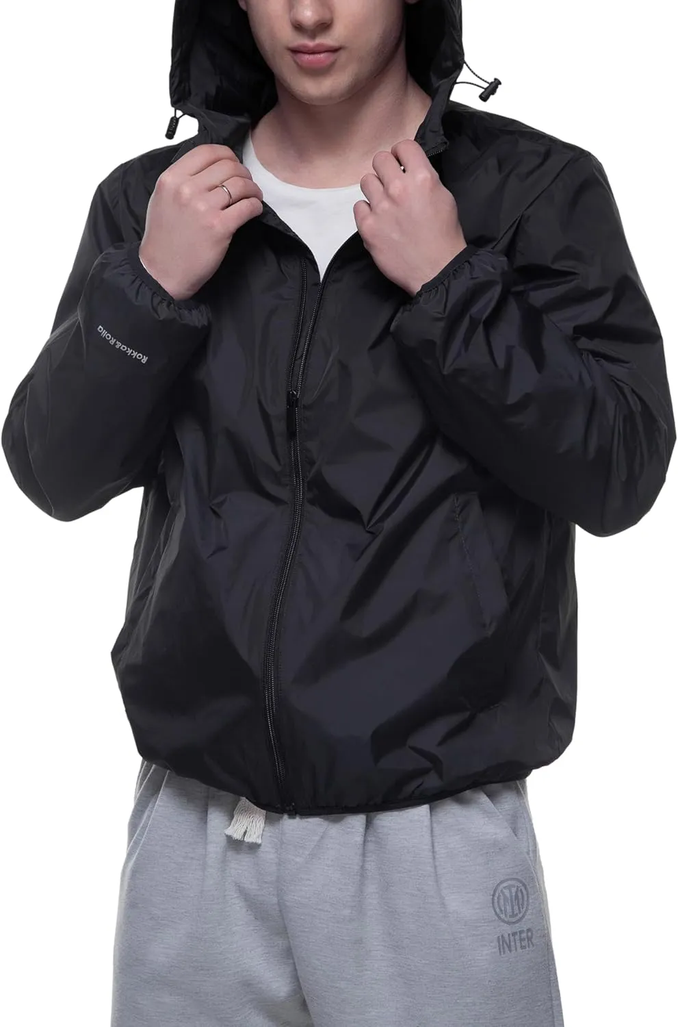 Rokka&Rolla Men's Lightweight Packable Windbreaker Water-Resistant Weatherproof Jacket