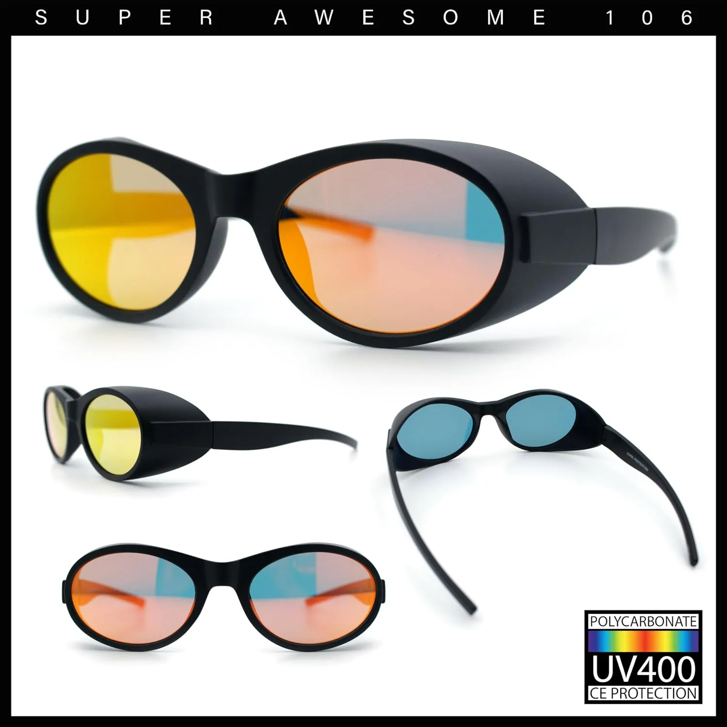 SA106 Retro Apocalyptic Oval Deep Windbreaker Side Visor Plastic Sunglasses