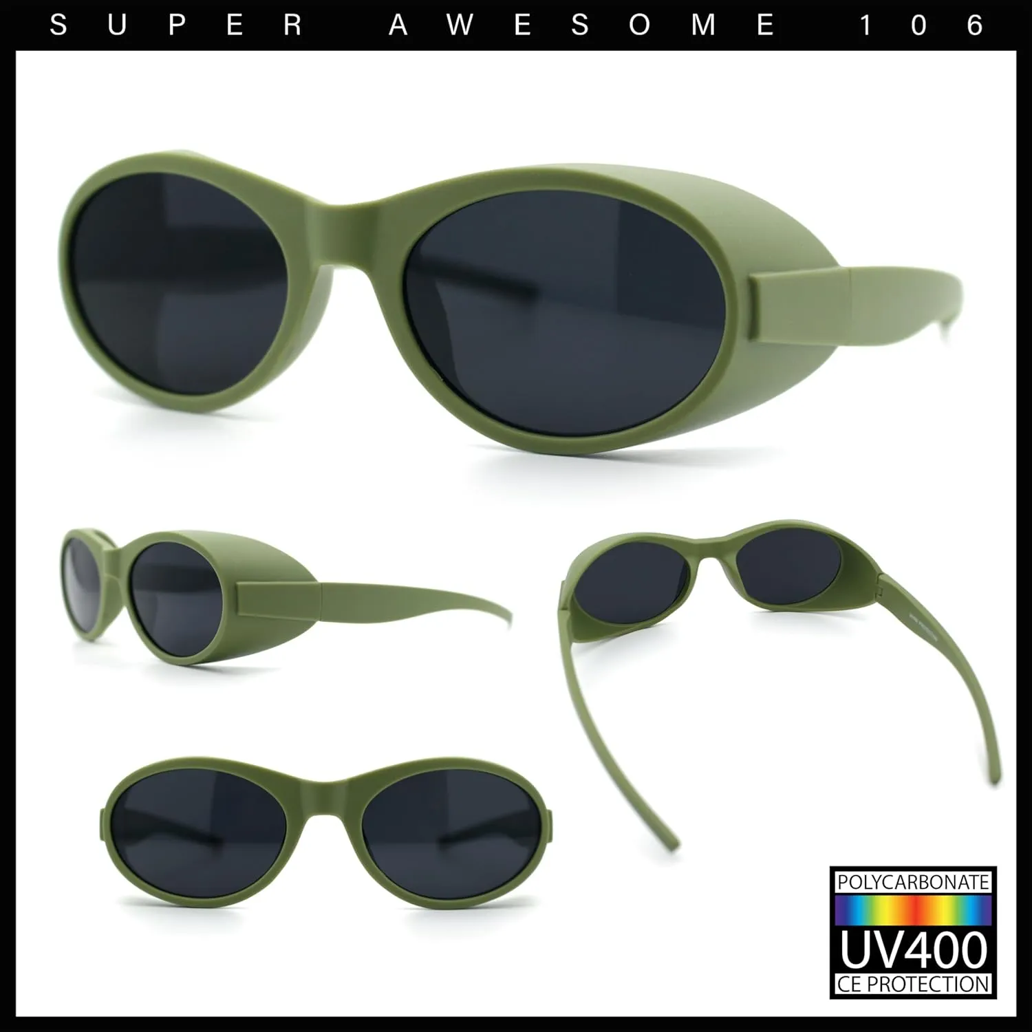 SA106 Retro Apocalyptic Oval Deep Windbreaker Side Visor Plastic Sunglasses