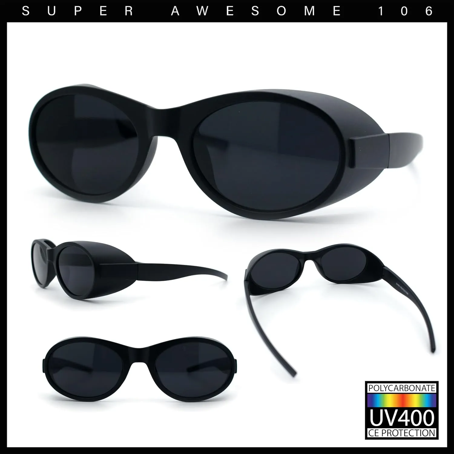 SA106 Retro Apocalyptic Oval Deep Windbreaker Side Visor Plastic Sunglasses