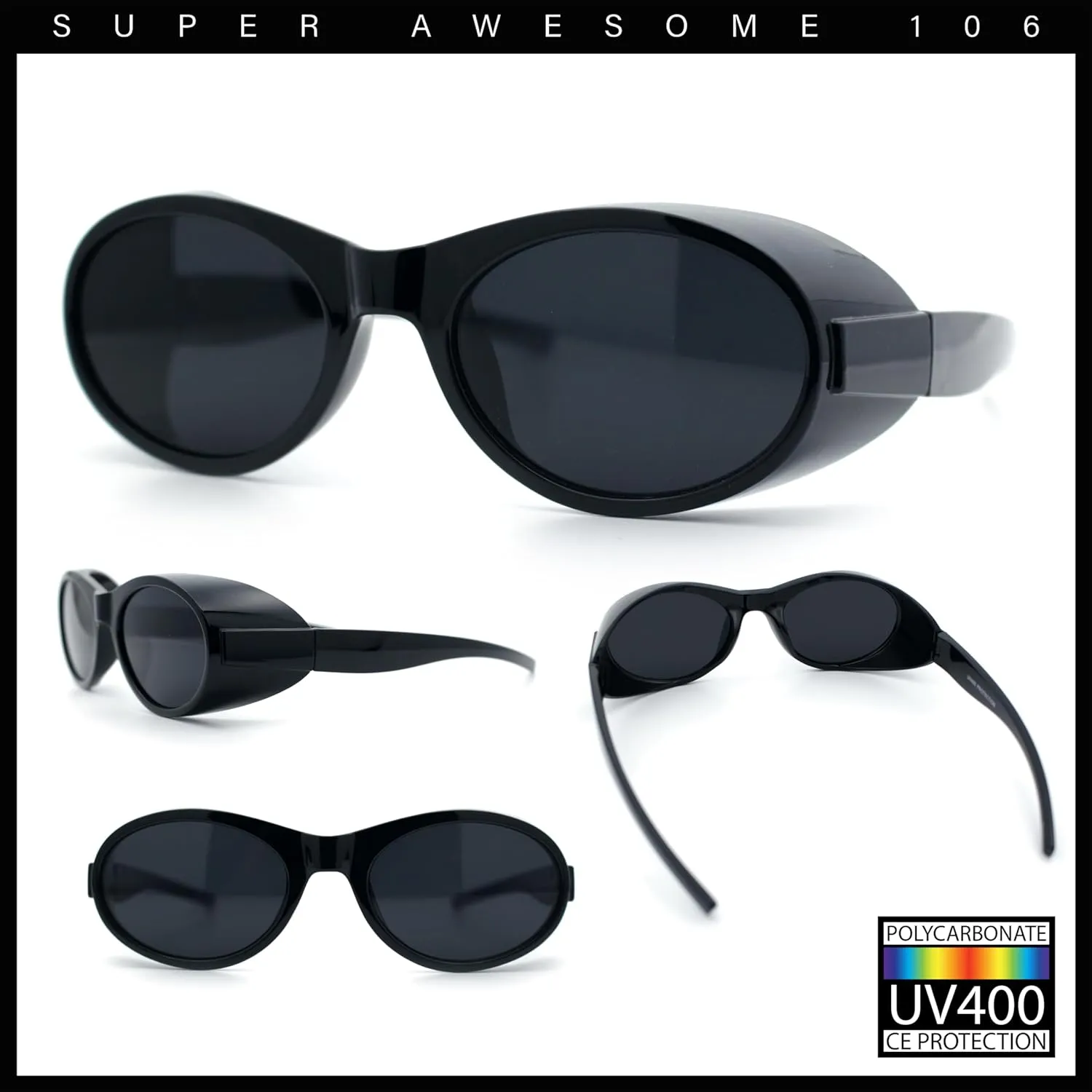 SA106 Retro Apocalyptic Oval Deep Windbreaker Side Visor Plastic Sunglasses