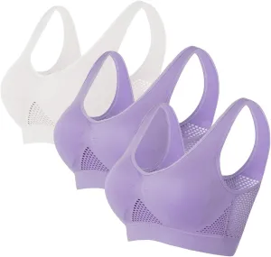 Sports Bras Women 2025 Wireless Hollow Breathable Cool Liftup Full Support Yoga Bra with Removable Pads 3 Pack