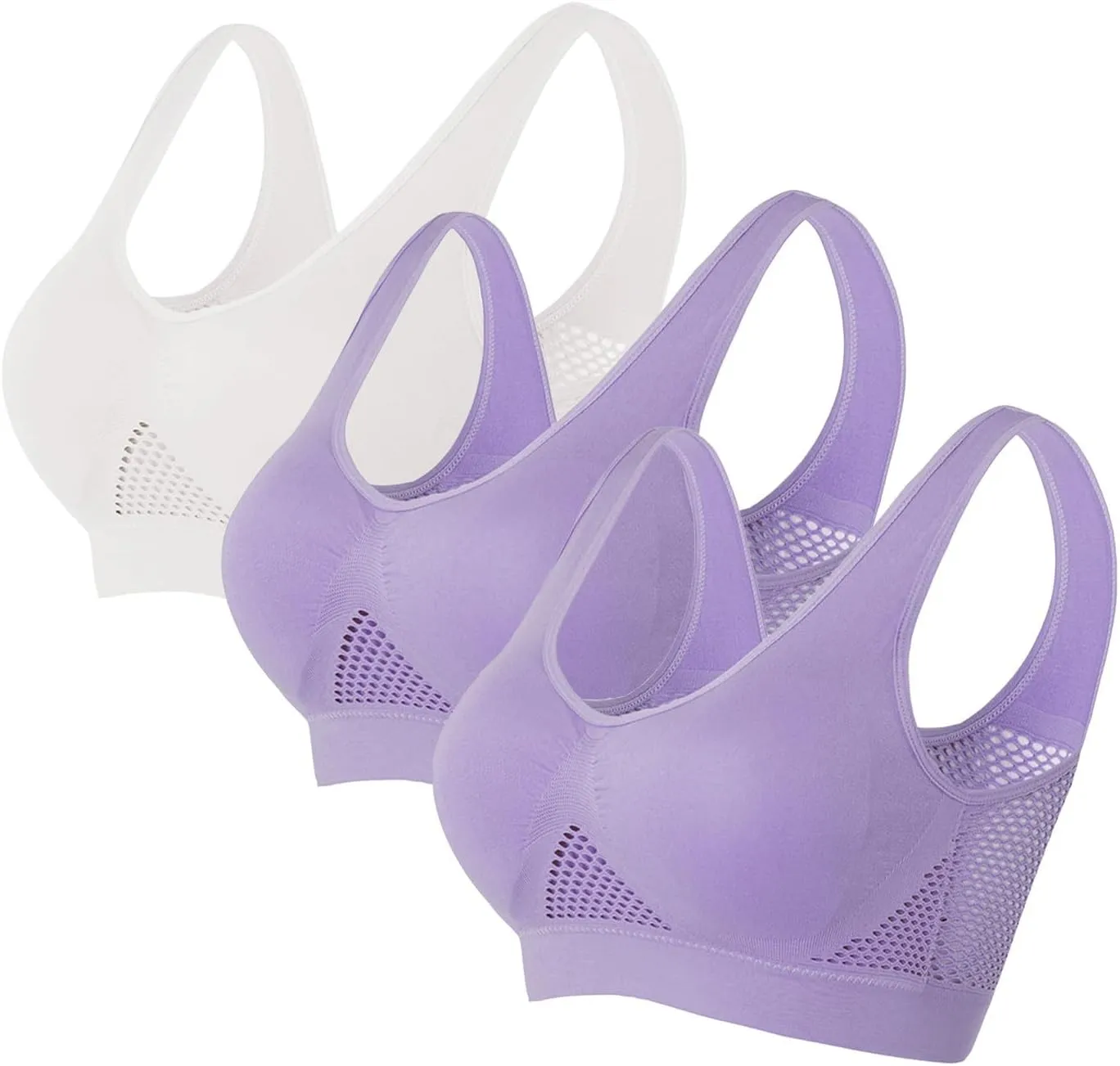 Sports Bras Women 2025 Wireless Hollow Breathable Cool Liftup Full Support Yoga Bra with Removable Pads 3 Pack