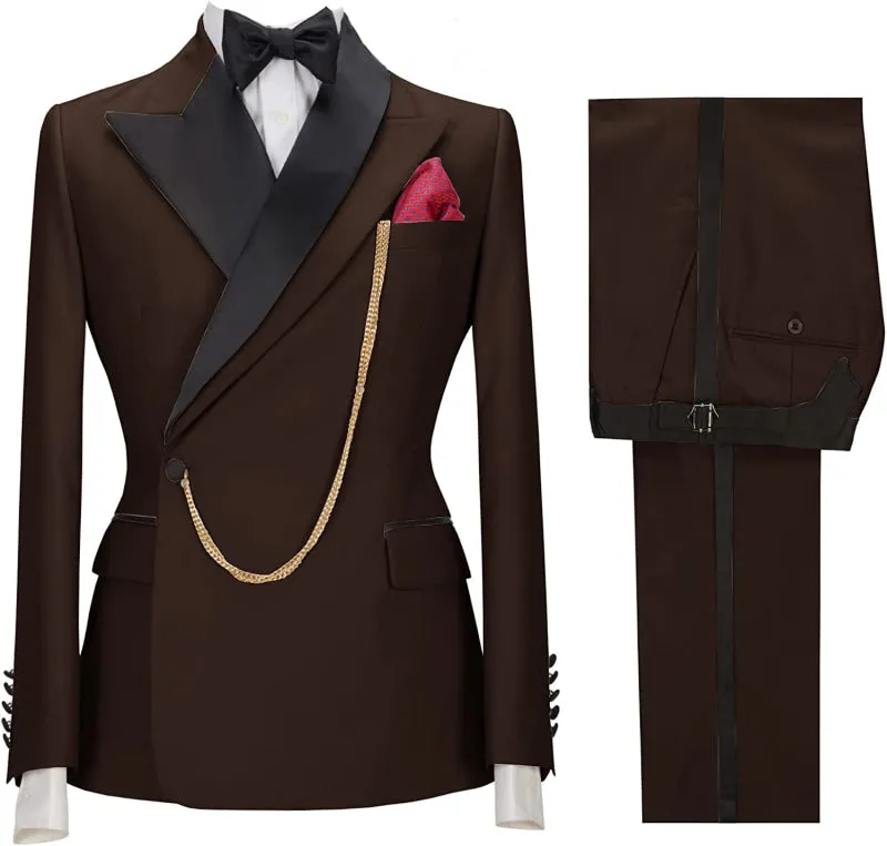 Stylish Brown Peaked Lapel Tuxedo Two Pieces Prom Suits for Men