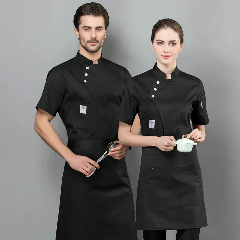 Summer Women and Men Kitchen Restaurant Cook Workwear Red Chef Uniform White Shirt Chef Jacket