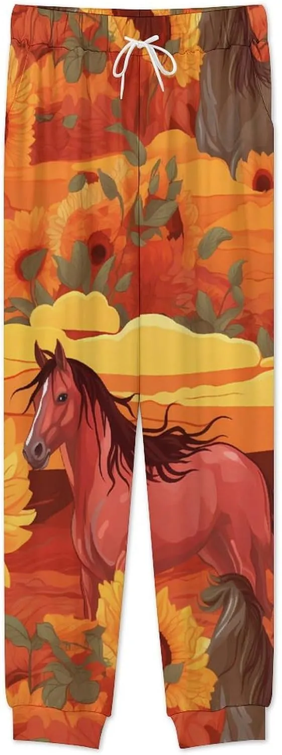 Sunflower Red Horse Mens Pajamas Set Long Sleeve Sleepwear Set Soft Underwear Set Loungewear