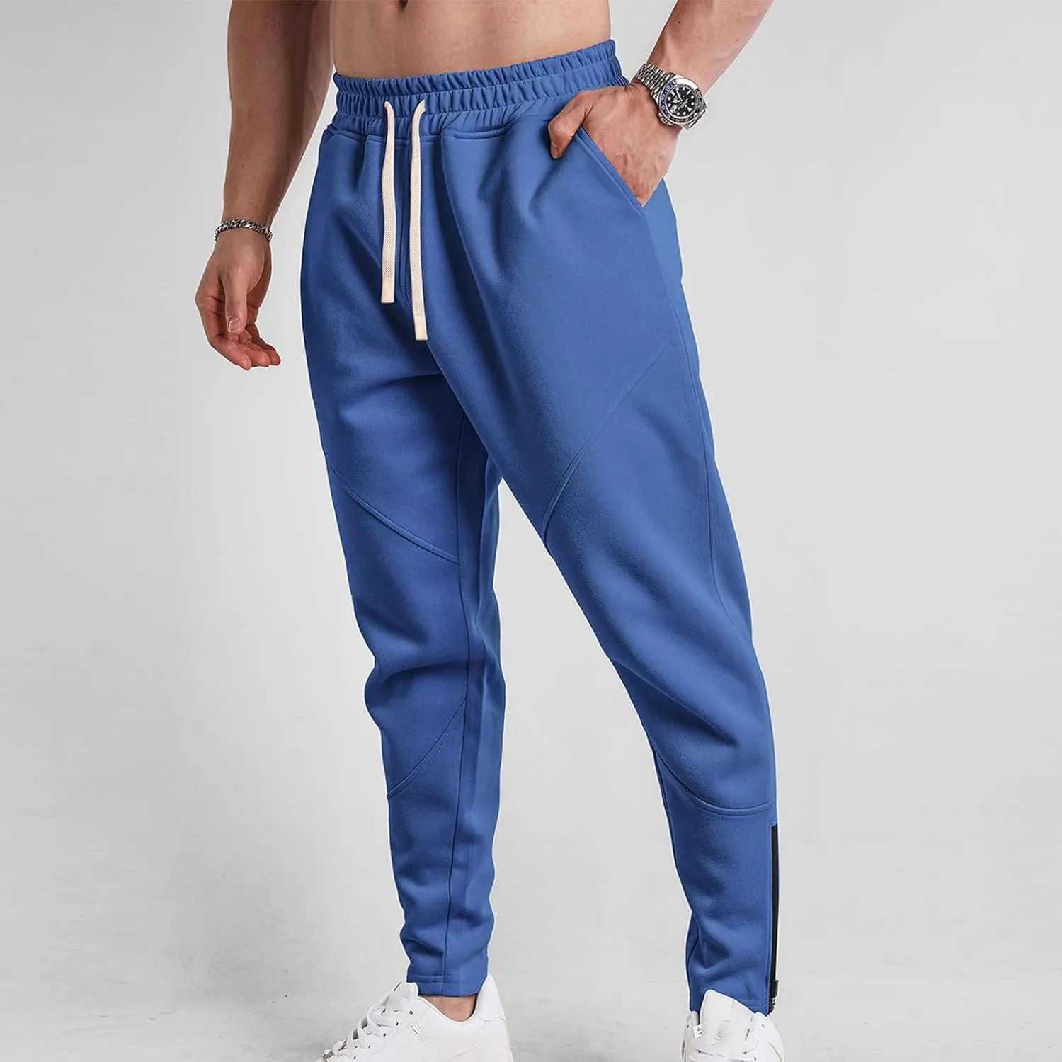Sweatpants for Men Sport Tapered Joggers Mens Trendy Elastic Waist Solid Color Jogger Split Utility Fitted Cargo