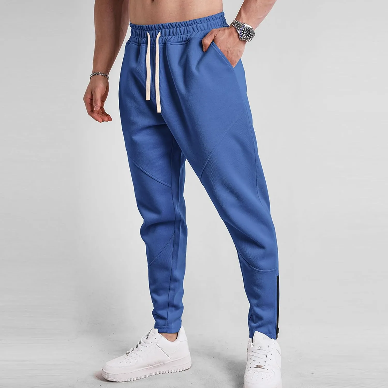 Sweatpants for Men Sport Tapered Joggers Mens Trendy Elastic Waist Solid Color Jogger Split Utility Fitted Cargo