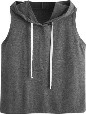 SweatyRocks Women's Summer Sleeveless Hooded Tank Top T-Shirt for Athletic Exercise Relaxed Breathable