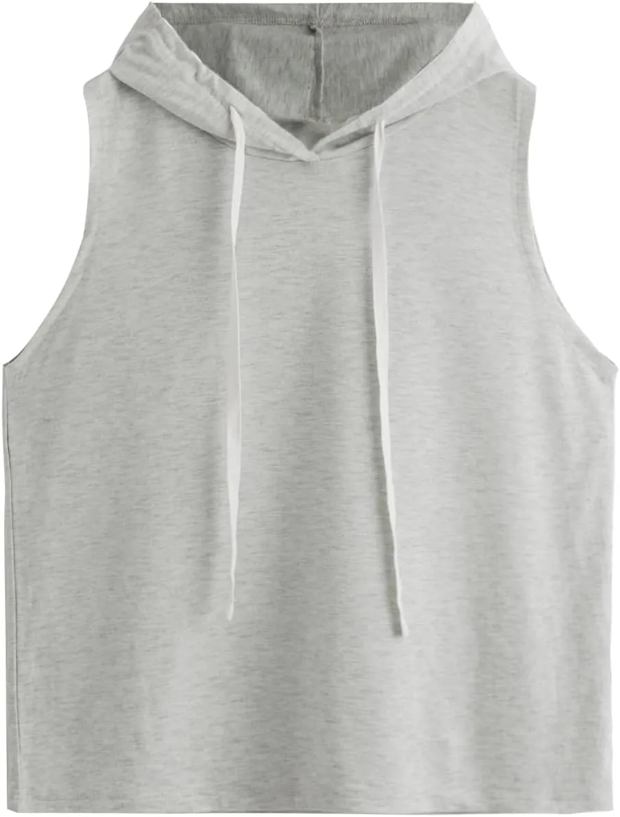 SweatyRocks Women's Summer Sleeveless Hooded Tank Top T-Shirt for Athletic Exercise Relaxed Breathable