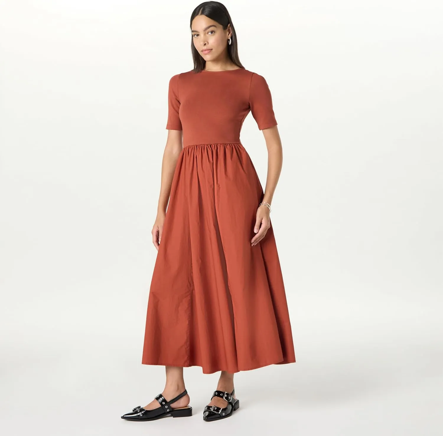 The Drop Women's Barrett Short Sleeve Mixed Media Dress