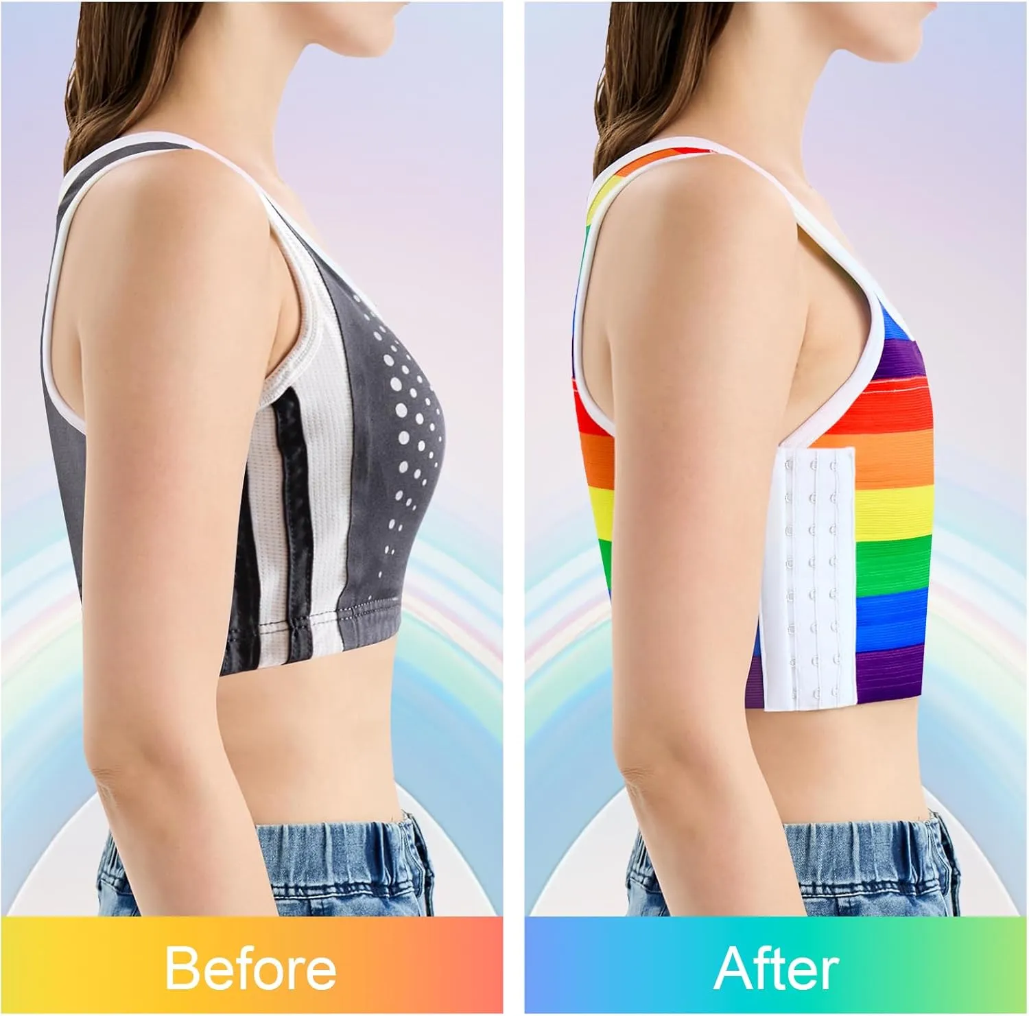 Transgender Chest Binder Tomboy FTM Rainbow Elastic Band Trans Bra Binder Breathable Compression Tank Top