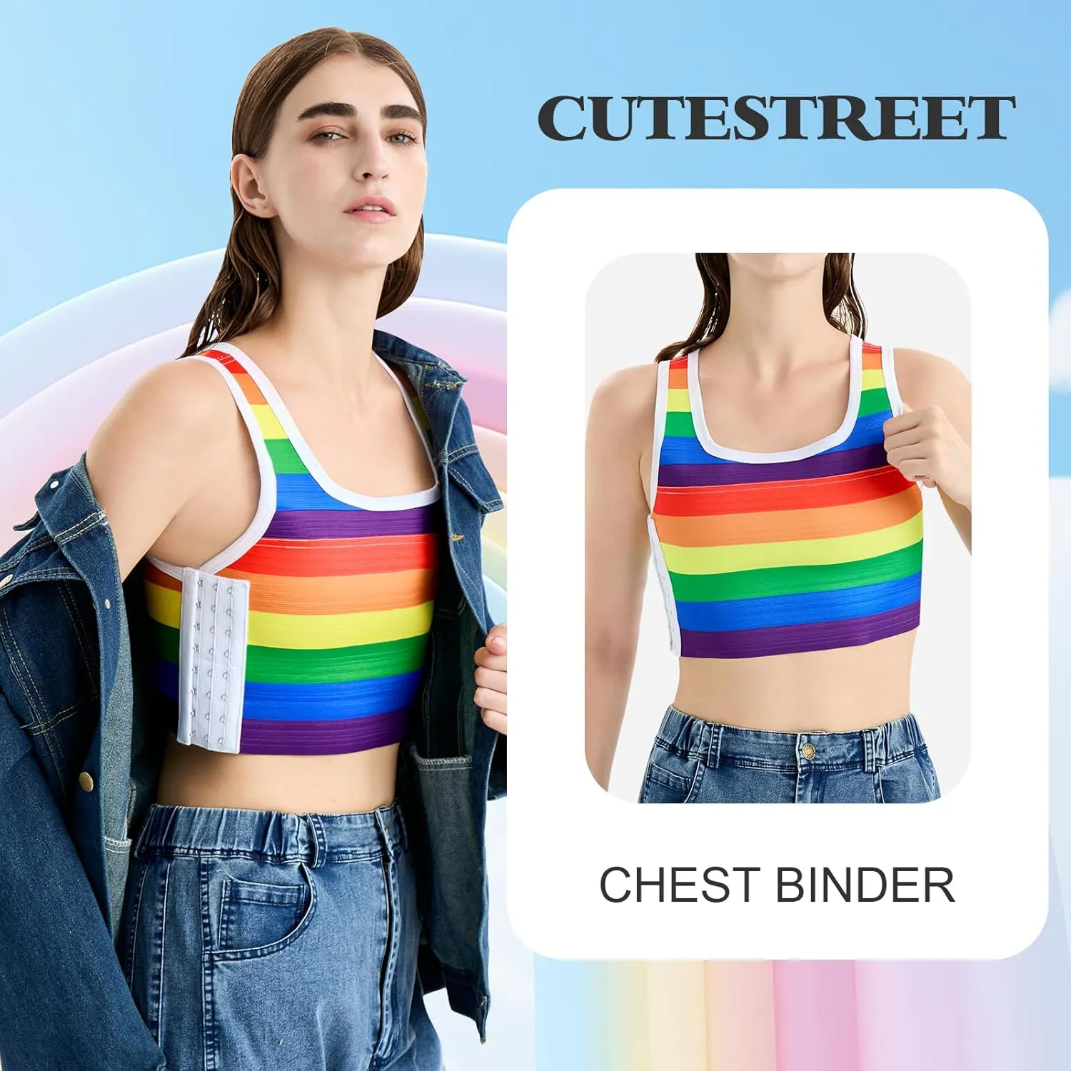 Transgender Chest Binder Tomboy FTM Rainbow Elastic Band Trans Bra Binder Breathable Compression Tank Top
