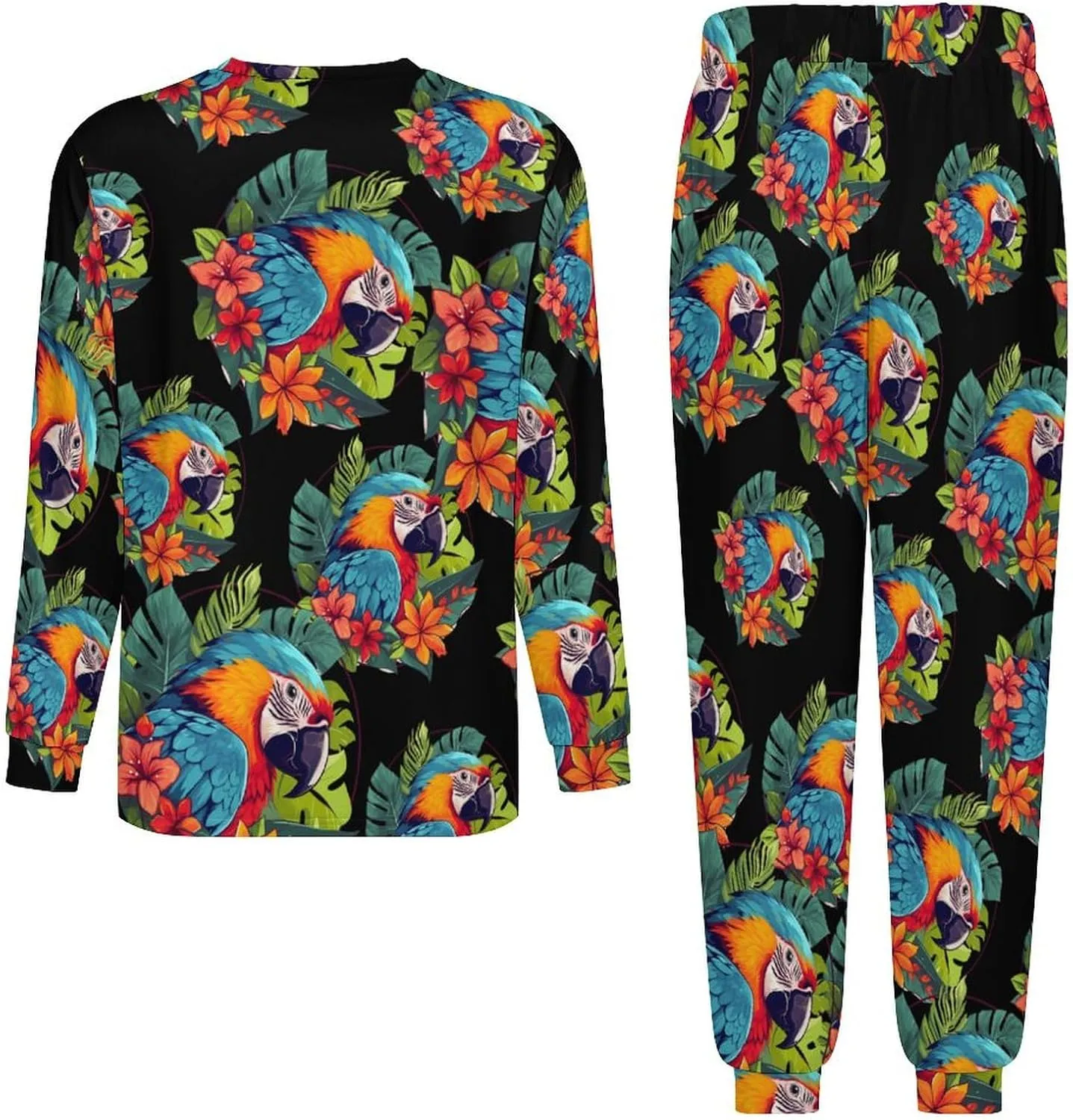 Tropical Parrots Mens Pajamas Set Long Sleeve Sleepwear Set Soft Underwear Set Loungewear