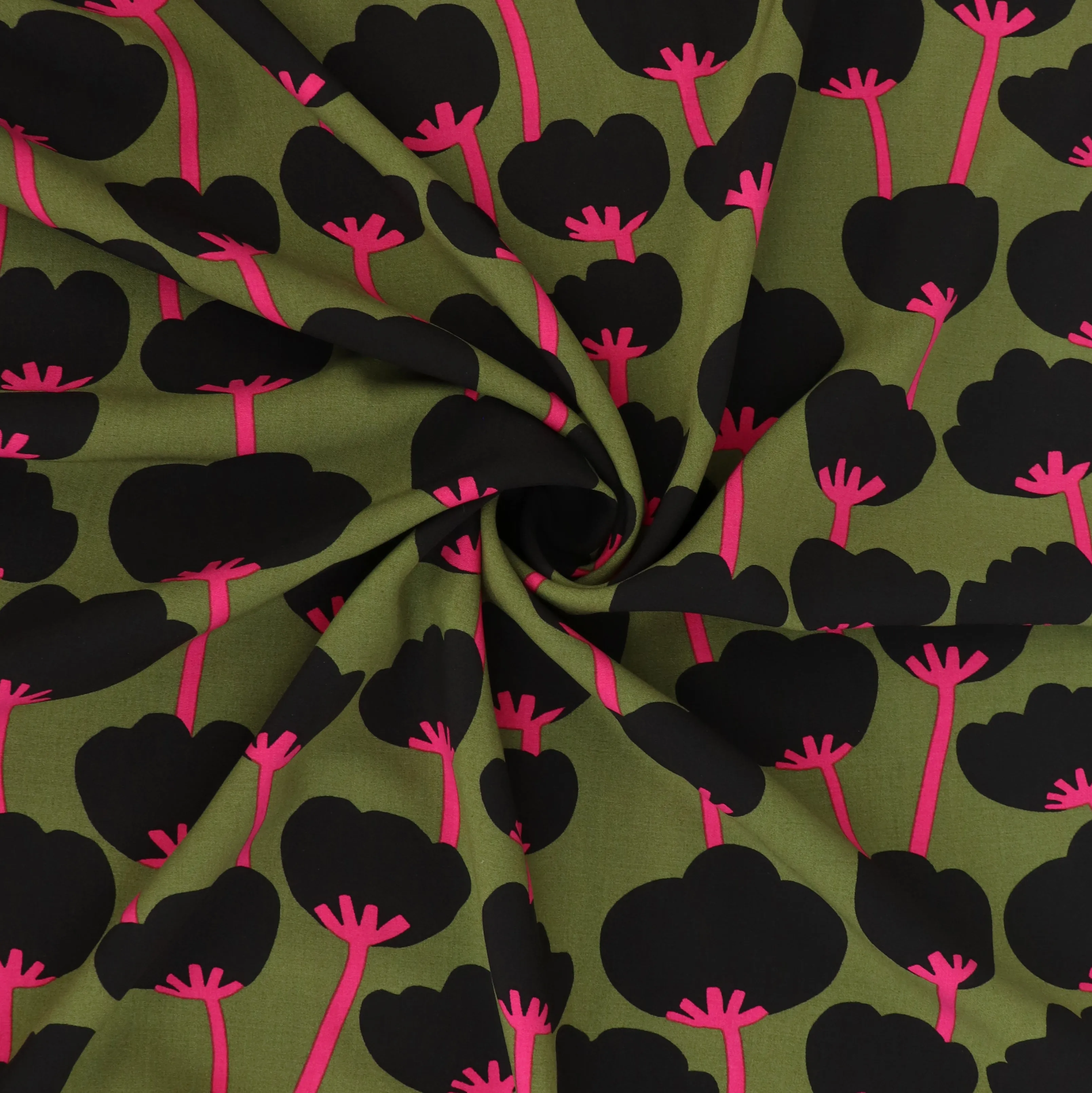Viscose Lawn with Lenzing™️ EcoVero™️ viscose fibres - Nerida Hansen X Verhees Collab- Poppies Moss Green