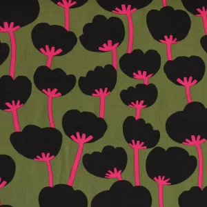 Viscose Lawn with Lenzing™️ EcoVero™️ viscose fibres - Nerida Hansen X Verhees Collab- Poppies Moss Green