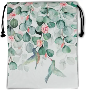 Watercolor Eucalyptus Leaves Grip Bag - Green Leaf Gymnastics Grip Bags Spring Hummingbird Drawstring Bag Cute Birds Flowers Pouch Bag Paint Artwork Athlete String Bag for Grips Shoe Towel