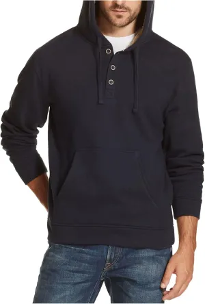 Weatherproof Vintage Fleece Lined 1/4 Button Front Hoodie Pullover (Dark Navy, Small)