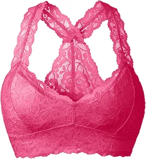Women Floral Lace Halter Bralette Bra Padded Sexy Racerback Breathable Closure Wirefree Sports Bras