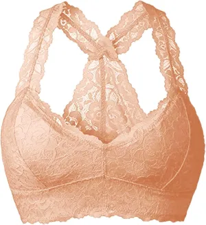 Women Floral Lace Halter Bralette Bra Padded Sexy Racerback Breathable Closure Wirefree Sports Bras