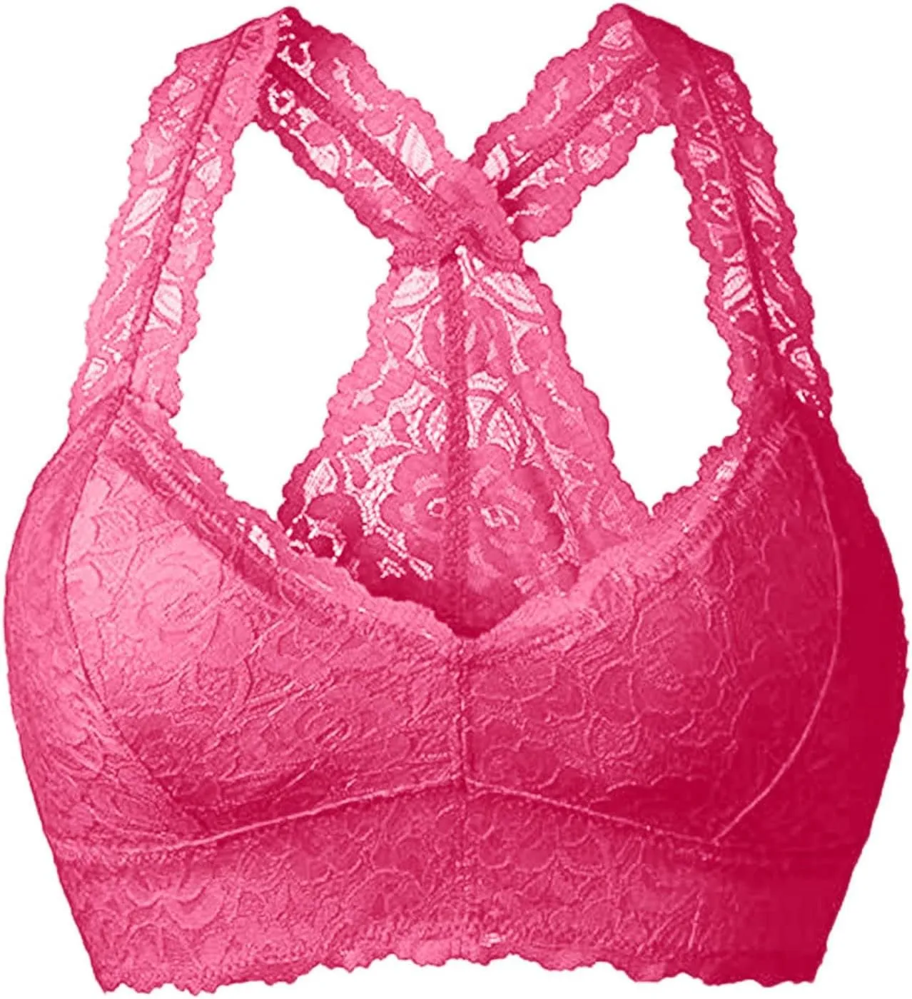 Women Floral Lace Halter Bralette Bra Padded Sexy Racerback Breathable Closure Wirefree Sports Bras