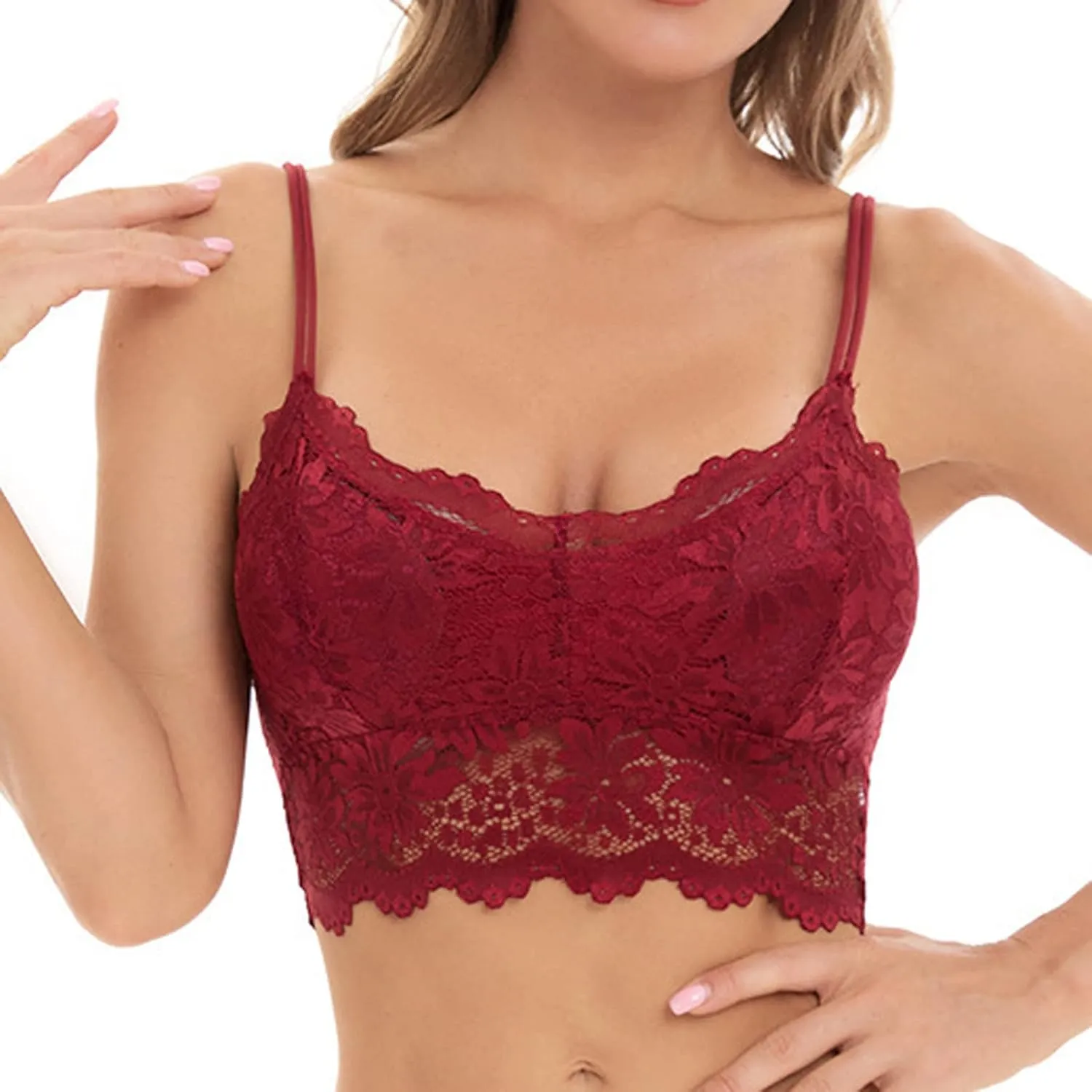 Women Lace Bra Sexy Seamless Breathable Comfortable Bralettes Wireless Bralette Strappy Padded Bandeau Bra Crop Top
