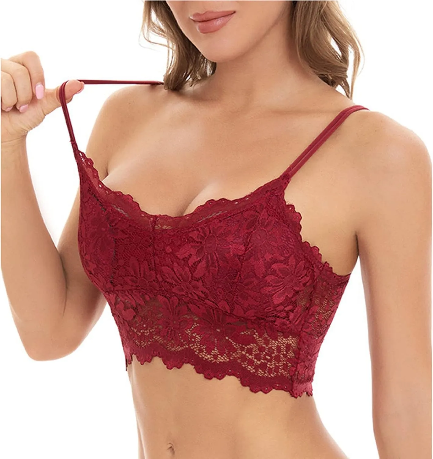 Women Lace Bra Sexy Seamless Breathable Comfortable Bralettes Wireless Bralette Strappy Padded Bandeau Bra Crop Top