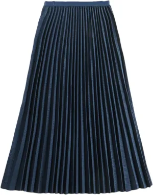 Women Pleated Midi Skirt Vintage Casual Solid A Line High Waist Mid-Length Skirt