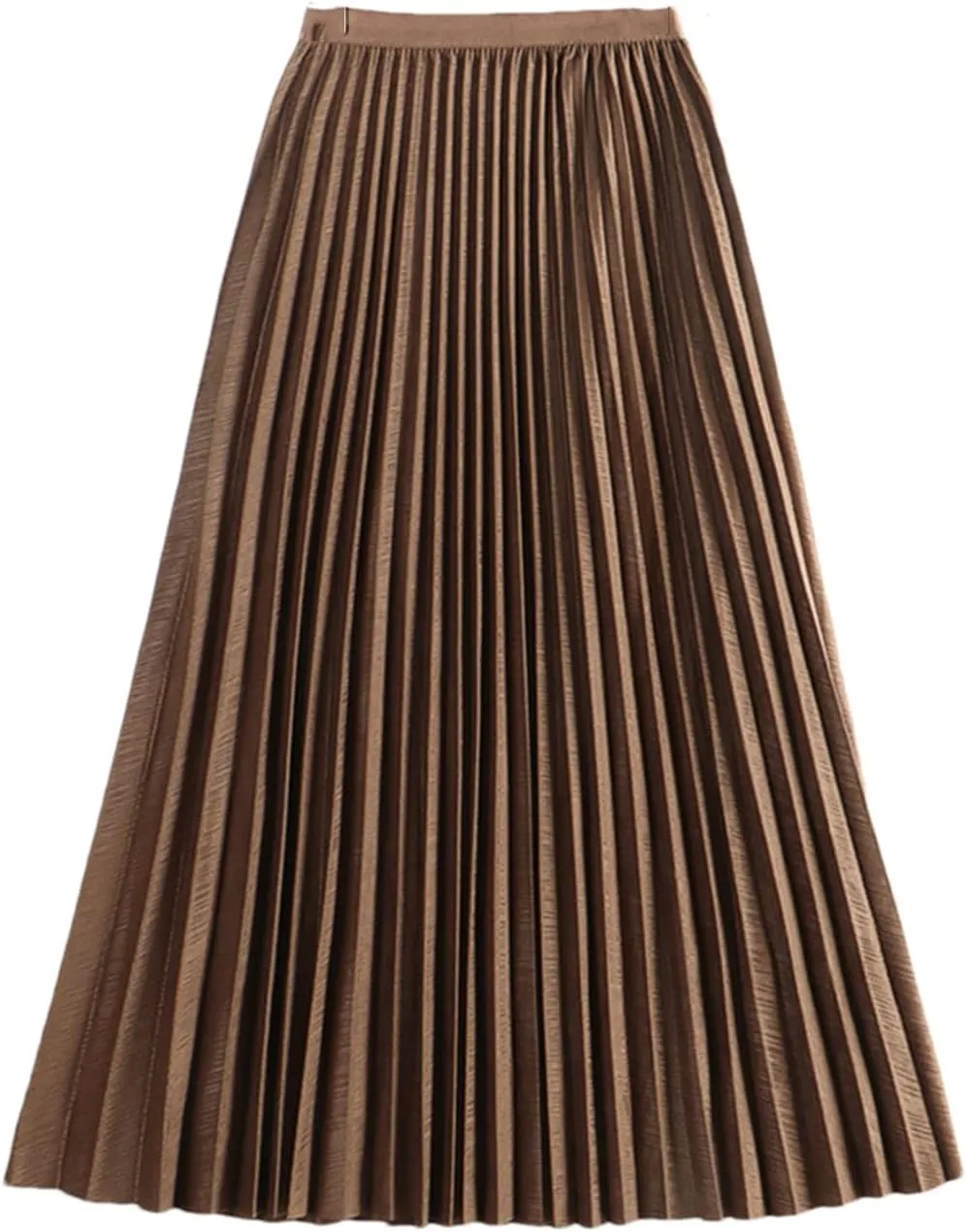 Women Pleated Midi Skirt Vintage Casual Solid A Line High Waist Mid-Length Skirt