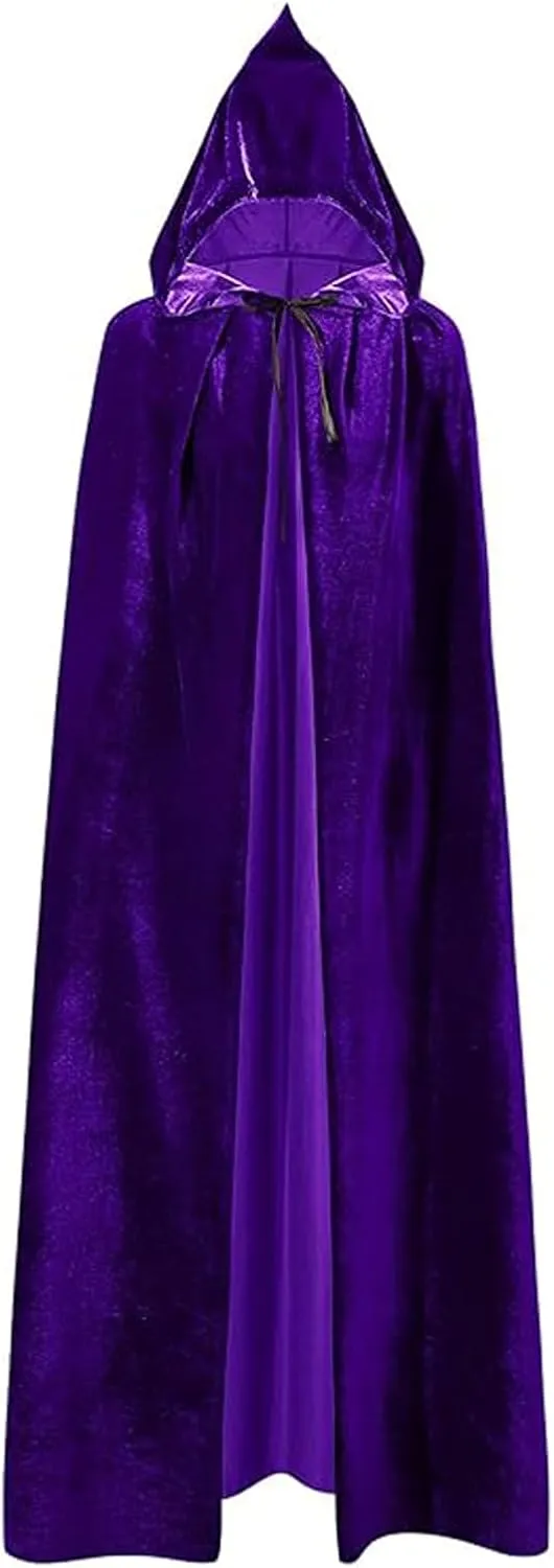 Women Witch Cloak and Hat Costume Set, Velvet Witch Hooded Long Cape Wizard Hat for Halloween Cosplay