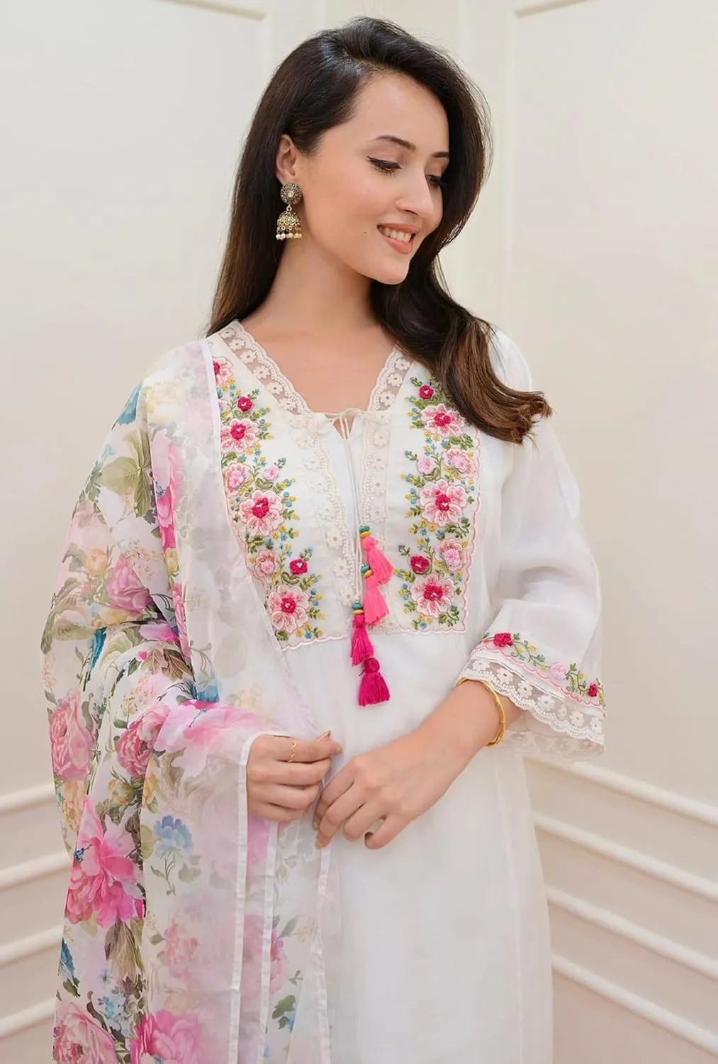 Women's Kurta Set Viscose Silk Embroidery A-line Kurta Pant Salwar Suit Set Kurta Set for Women