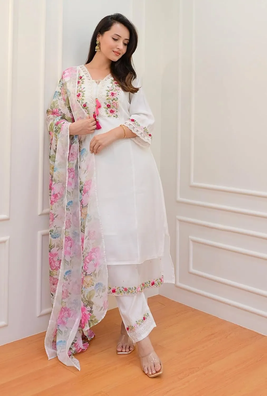 Women's Kurta Set Viscose Silk Embroidery A-line Kurta Pant Salwar Suit Set Kurta Set for Women