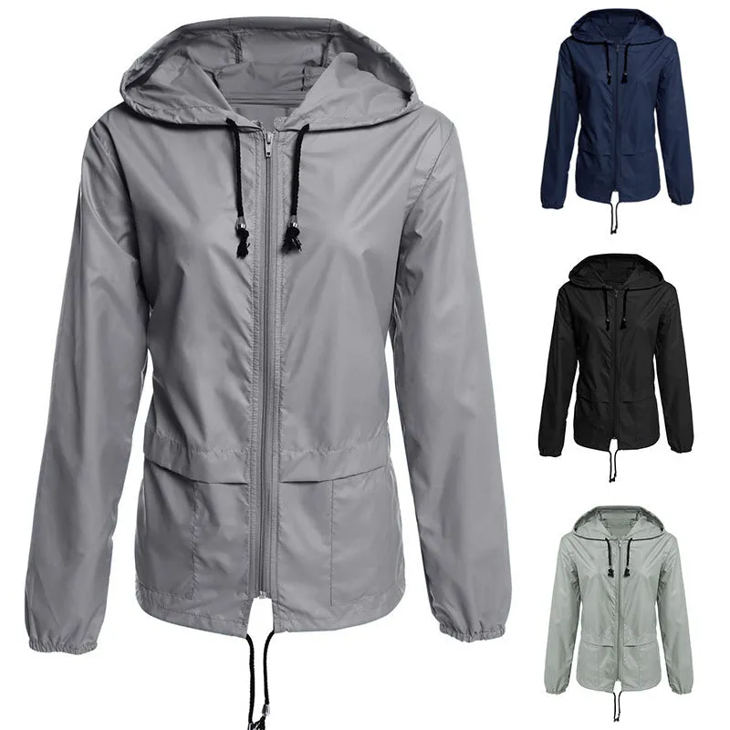Women's Raincoat Zipper Hooded Lightweight Outdoor Thin Coats
