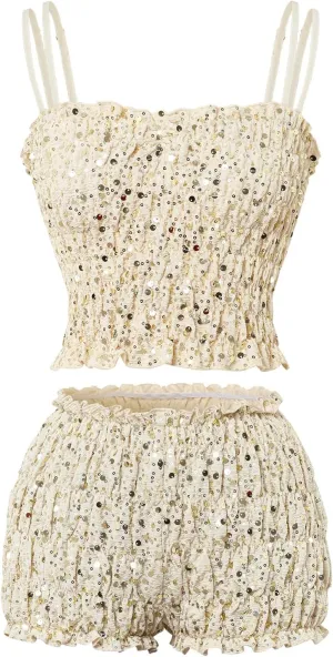Women's Sequin Camisole Set Party Club Cocktail Casual Set
