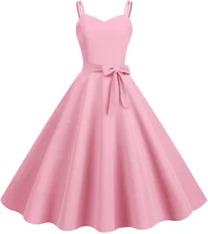 Women's Square Neck Tank Dress Sleeveless Flowy Cocktail Dress Polka Dot Print Vintage Swing Dress 1950s Dresses
