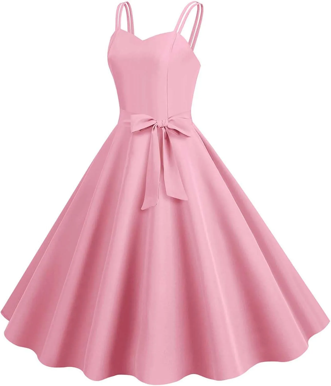 Women's Square Neck Tank Dress Sleeveless Flowy Cocktail Dress Polka Dot Print Vintage Swing Dress 1950s Dresses