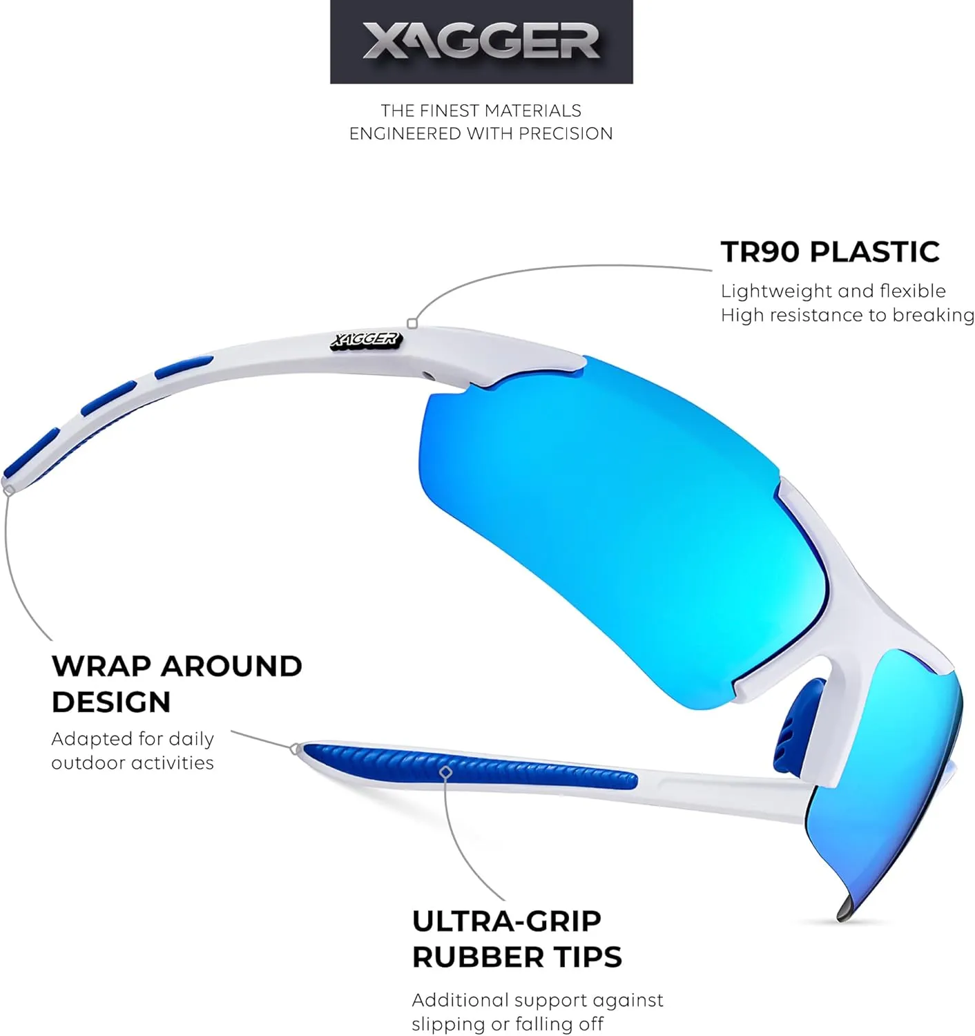 Xagger Polarized Sports Sunglasses for Men Women Wrap Around UV400 Running Baseball Softball Cycling Driving Glasses