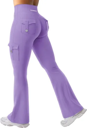 YEOREO CoreFlex Women Workout Flare Leggings with Pockets Hidden Scrunch High Waisted Cargo Gym Yoga No Front Seam Leggings