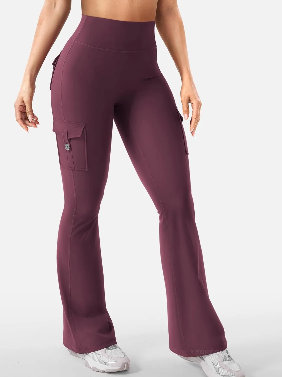YEOREO CoreFlex Women Workout Flare Leggings with Pockets Hidden Scrunch High Waisted Cargo Gym Yoga No Front Seam Leggings