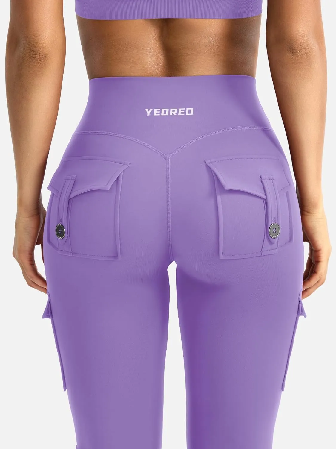 YEOREO CoreFlex Women Workout Flare Leggings with Pockets Hidden Scrunch High Waisted Cargo Gym Yoga No Front Seam Leggings