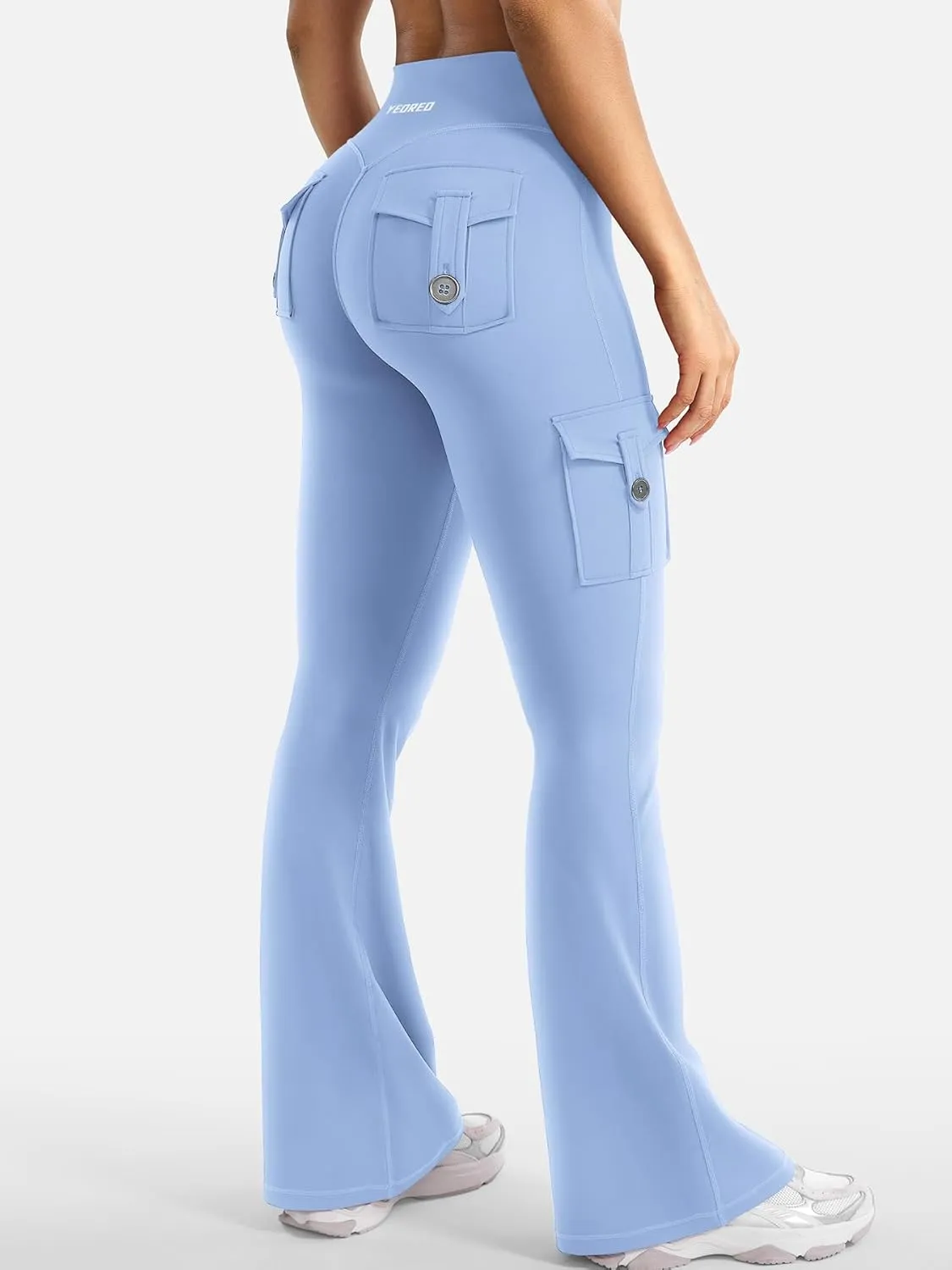 YEOREO CoreFlex Women Workout Flare Leggings with Pockets Hidden Scrunch High Waisted Cargo Gym Yoga No Front Seam Leggings
